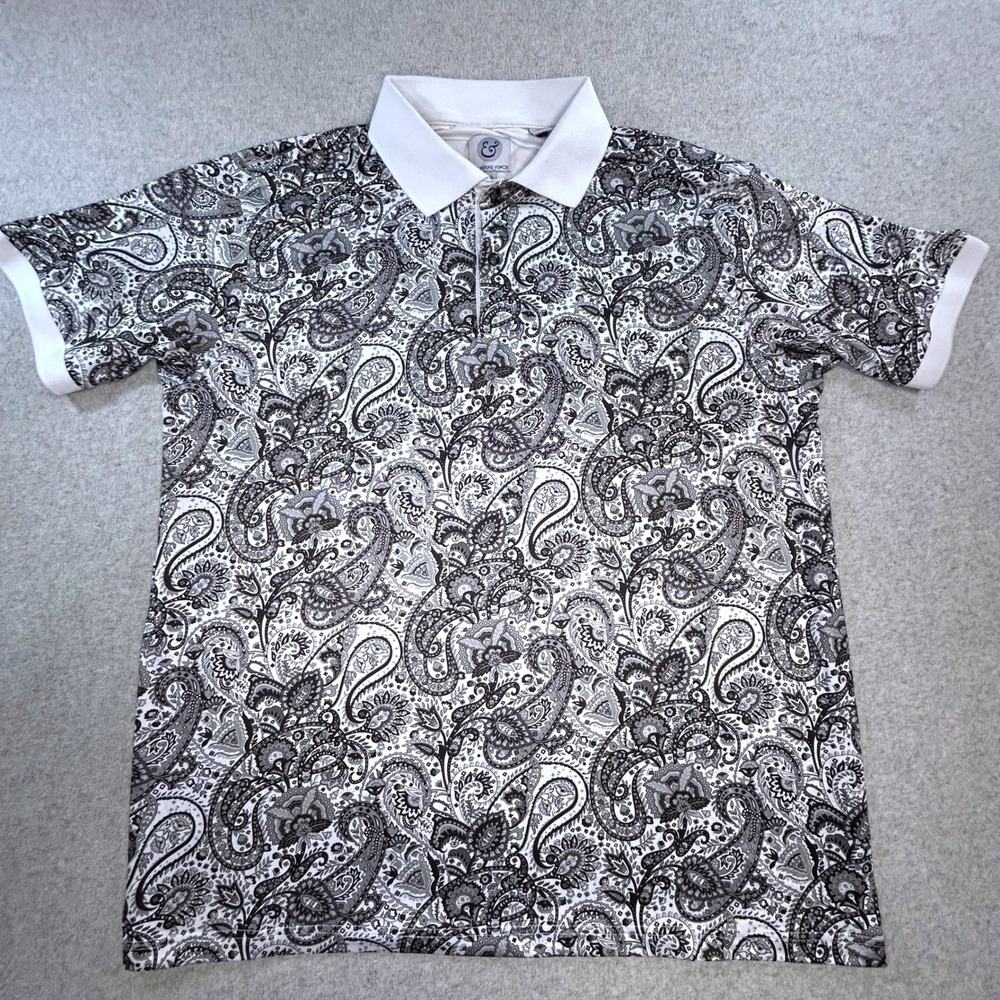 Kilburne & Finch Polo Shirt Men XL White Black Paisley Excellent Performance‎ XL